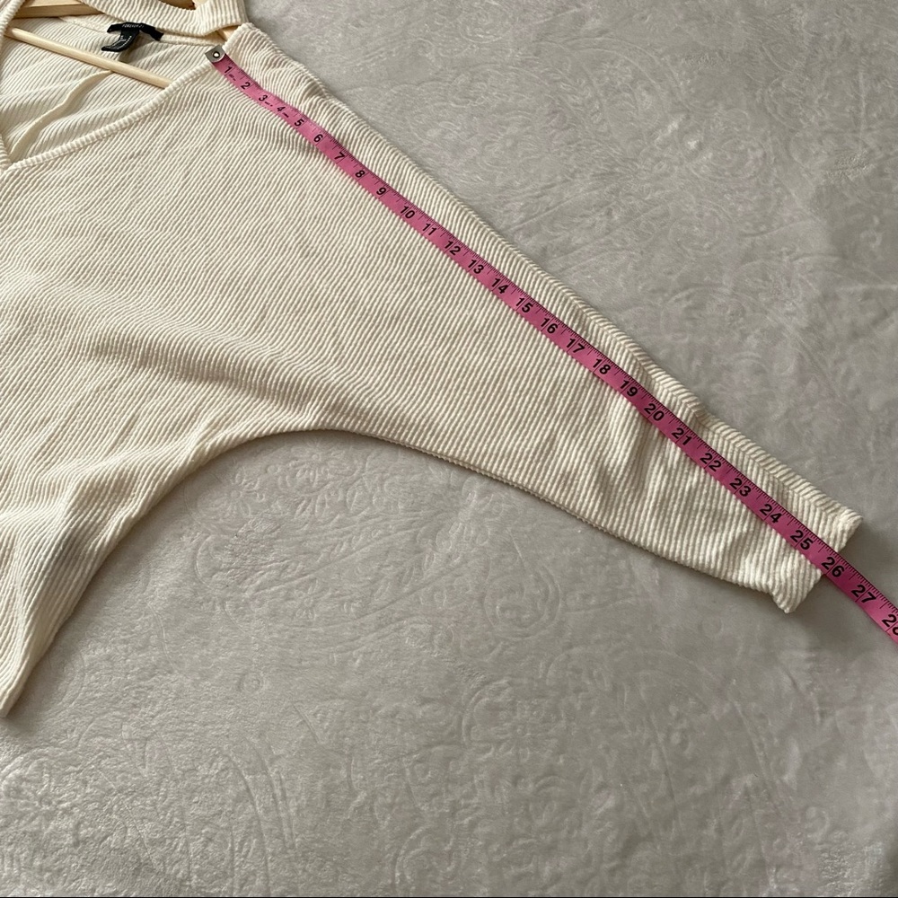 White Ribbed Dolman Sleeve Chocker Top - Picture 4 of 7
